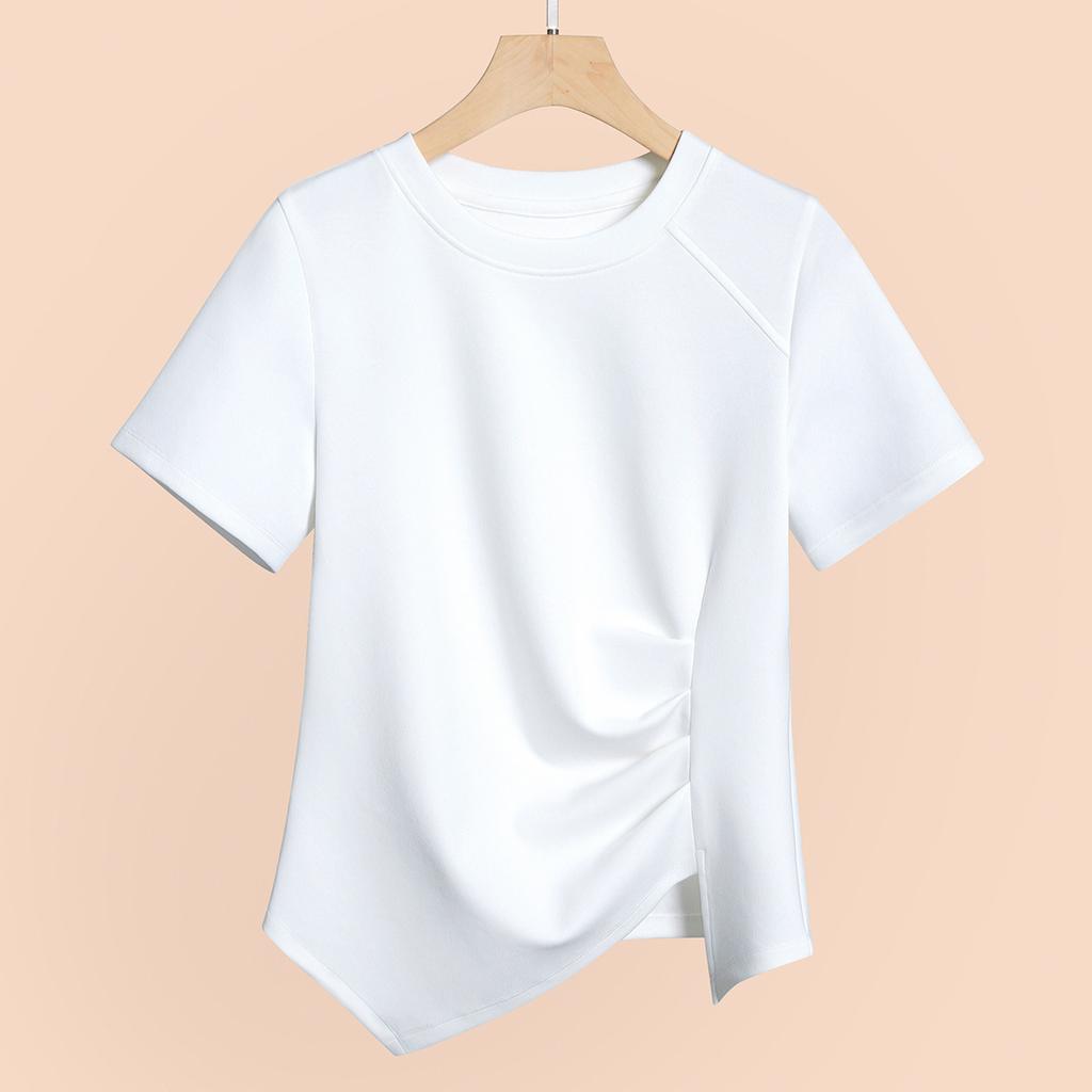 Summer Women's Clothing New Short-sleeved Women's Thin Top Design Sense Irregular Split Hem Niche Half-sleeve