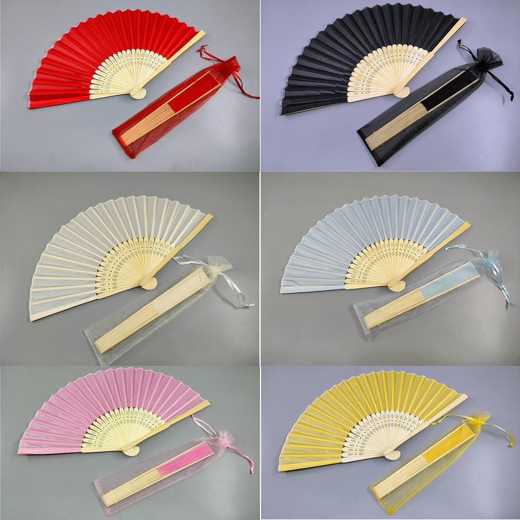 Bamboo Silk Folding Fans, Fabric Handheld Accordion Fans, Vintage Decorative Fans for Dance, Performance, Party, Wedding Decor