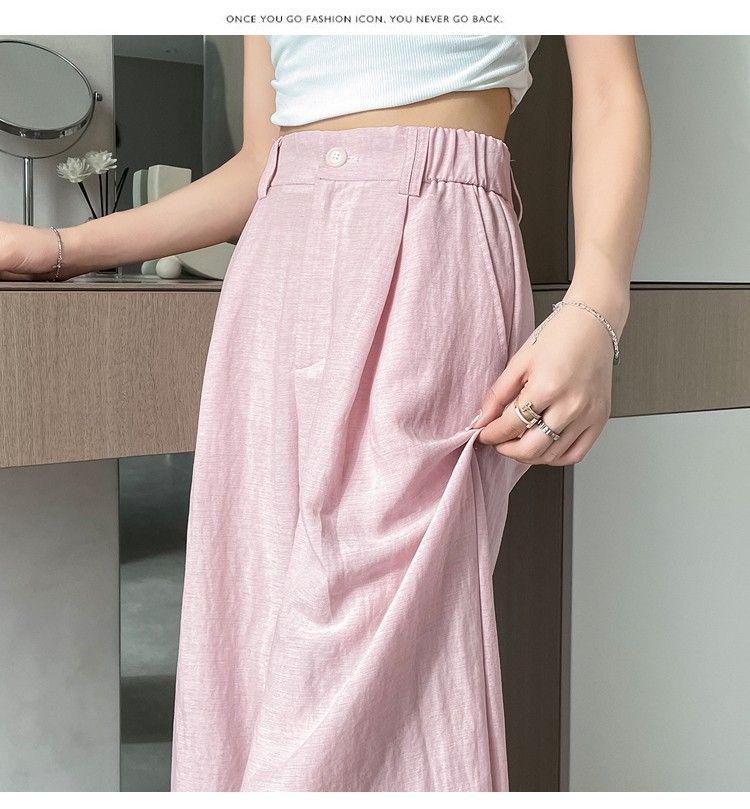 Women's Tencel Linen Wide-Leg Pants - Summer Ice Silk Cotton Blend, High Waist, Slimming, Floor Length, Loose Fit.