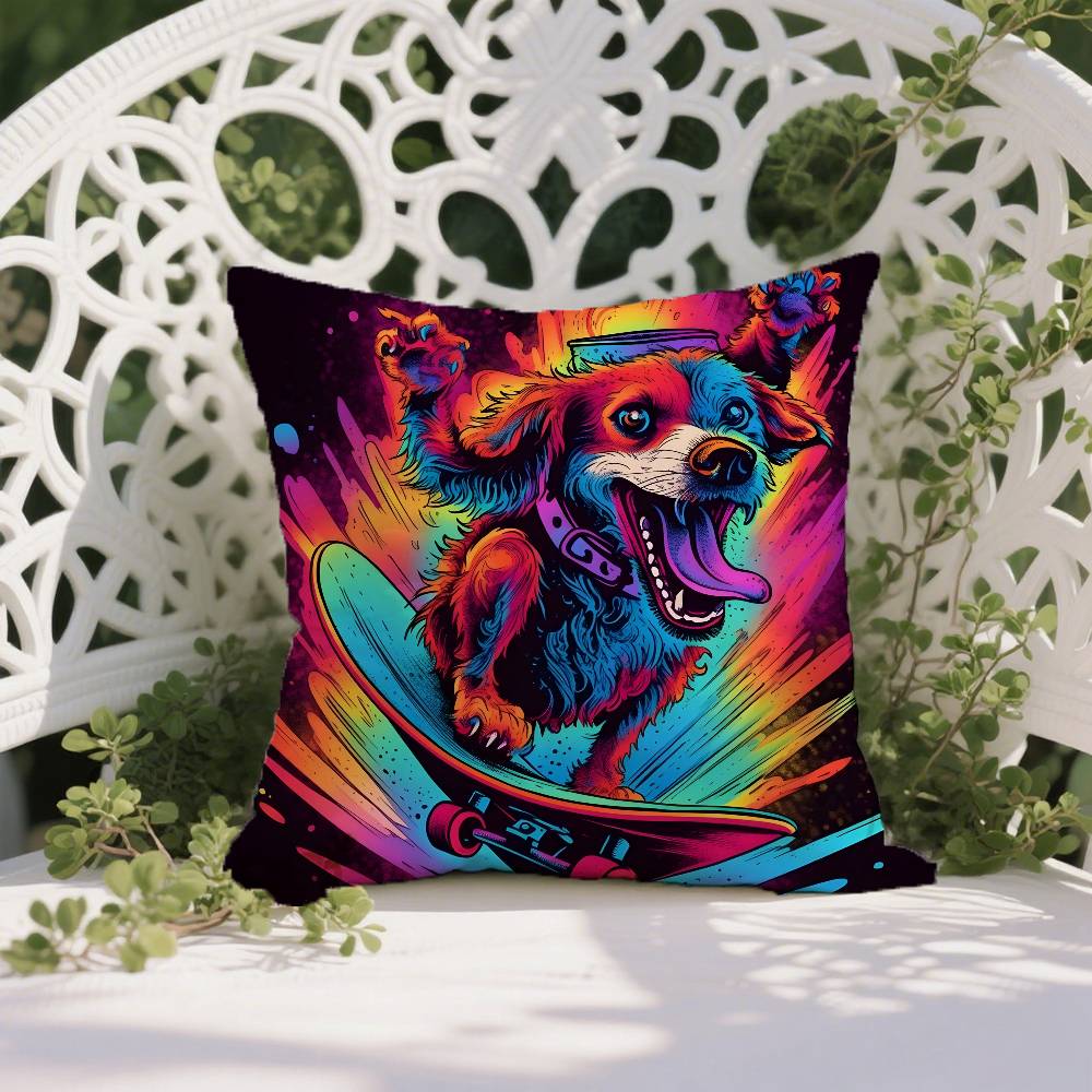 

Retro Style Trendy Dog Pattern Pillow Case Anti-dustmite Pillowcase Invisible Zipper Silky Short Plush Sofa Cushion Cover 12x12Inch