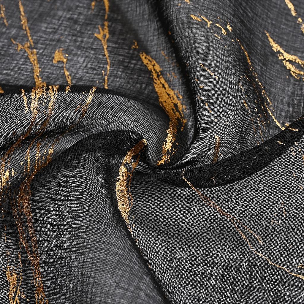 2025Gold Stamping Marble Pattern Stone Window Screen Perforated Curtain Semi-Blackout Curtain Sheer Curtain