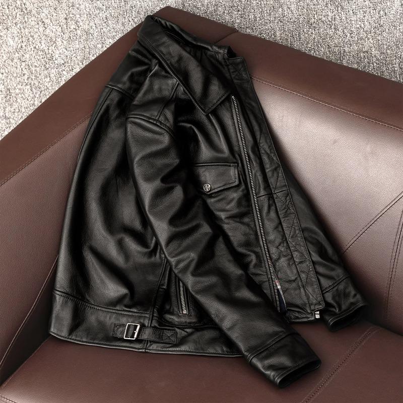 Giacca da Uomo in Vera Pelle Corta Cappotto Biker Collo in Pelliccia Sintetica Moda Invernale Capospalla