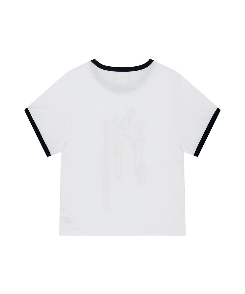 MAHAGRID Flag Applique Ringer Crop Tee White(Mg2Gmft513A)