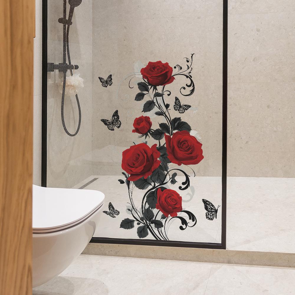 Kreative Retro Rote Rose Schmetterling Badezimmer Dekoration und Verschönerungsaufkleber