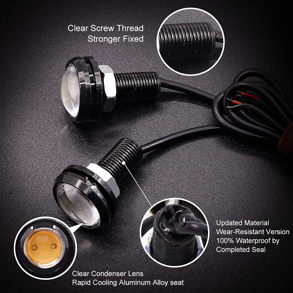 X-STYLE LED Daytime Running Lights, Eagle Eye Spotlights, 23mm LED Bolt Type, Large Bead Design, Waterproof, High Brightness, Flush Mount, 12V Only,