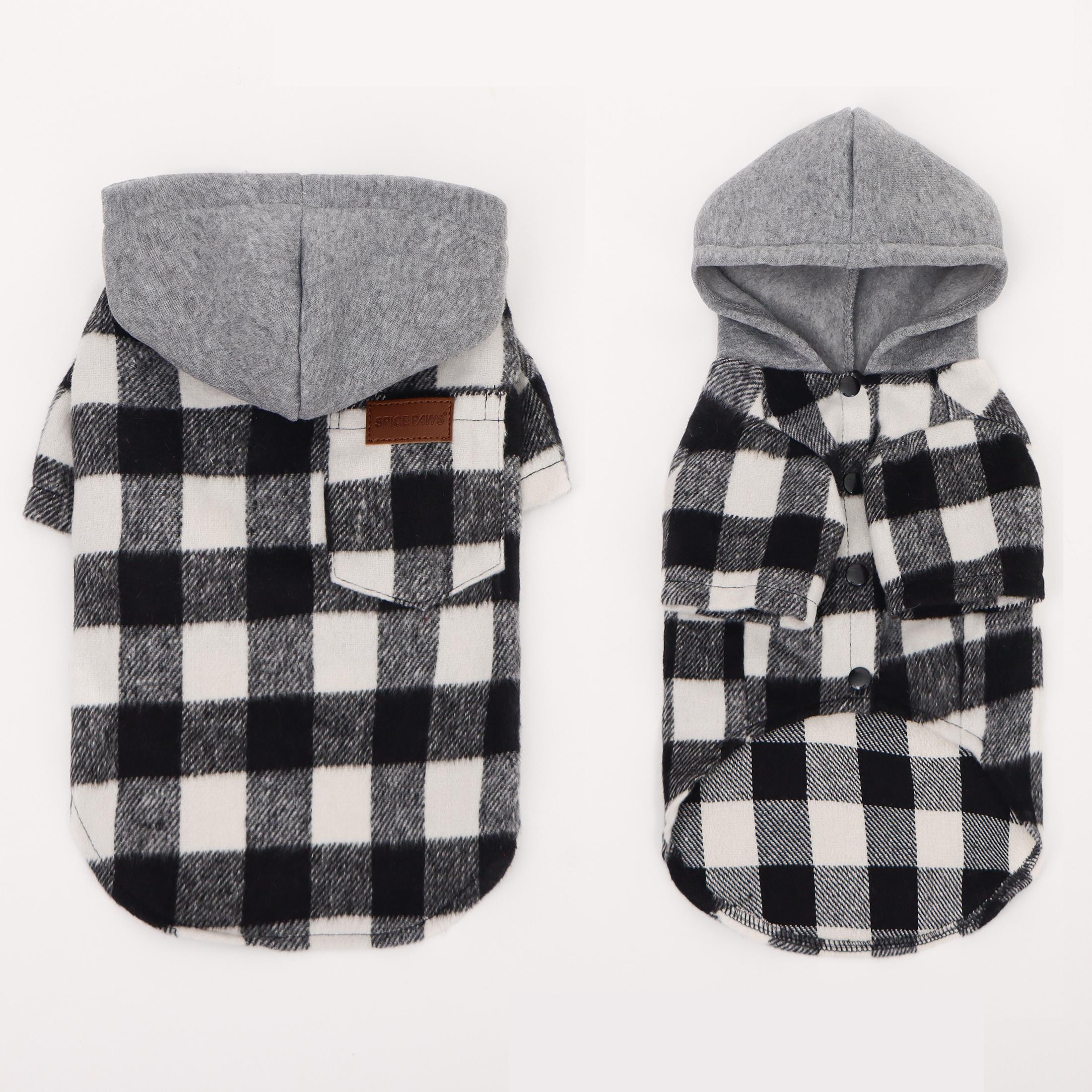 

Pet Autumn Winter Thick Plaid Colorblock Hooded Jacket, Cozy Pet Outerwear, Stylish Dog & Cat Coat, Warm Fleece Lining Dog Cloth XS（old） чёрный