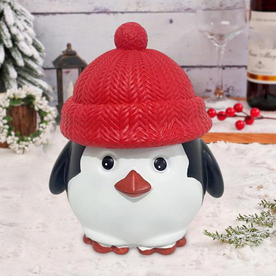 Christmas Penguin Candy Storage Box Red Hat Penguin Chocolate Goodies Snack Container Figurine Statue Resin Ornament