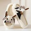 Fashion Cotton Linen Slippers Breathable Cute Cartoon Cow Design for Women Men Indoor Home Floor Shoes Spring Autumn Couples Slides