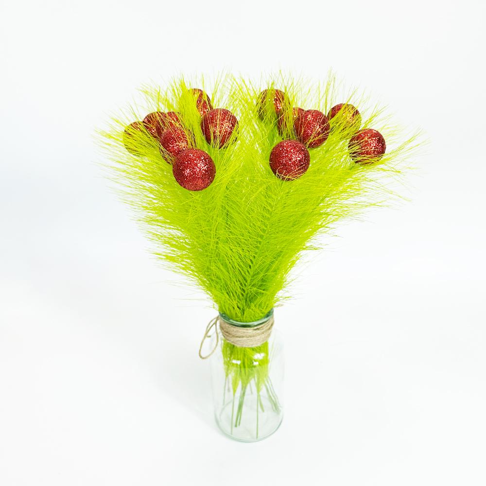 

12PCS Christmas Picks Sprays Tree Topper Lime Green Curly with Red Ball Artificial Pampas Stems for Xmas Tree Crafts Home Decor 12pcs