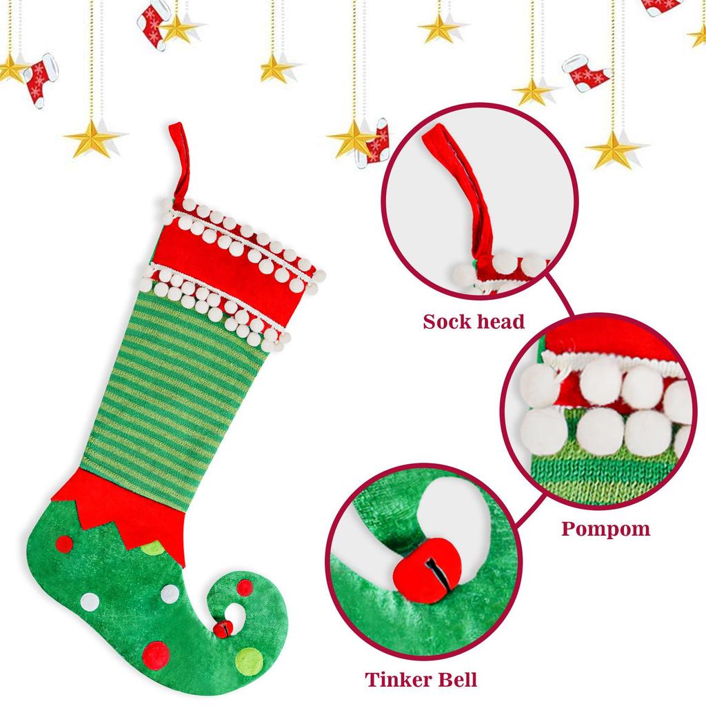 Große grüne Weihnachtselfen-Socken Geschenktüten Anhänger Dekoration