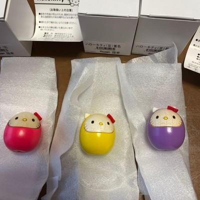 Hello Kitty Mame Daruma Doll Pink Yellow Purple Usaburo Kokeshi Sanrio Japan