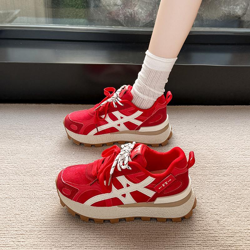 Thick-soled little dad shoes women's 2025 autumn new light luxury explosion casual fashion heightening sports little white shoes
