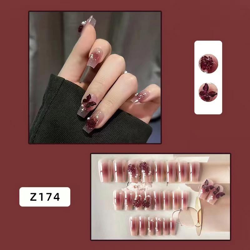 

Вдохновленные Xiaohongshu 3D накладные ногти - Длинные, ледово-прозрачный румянец камелии