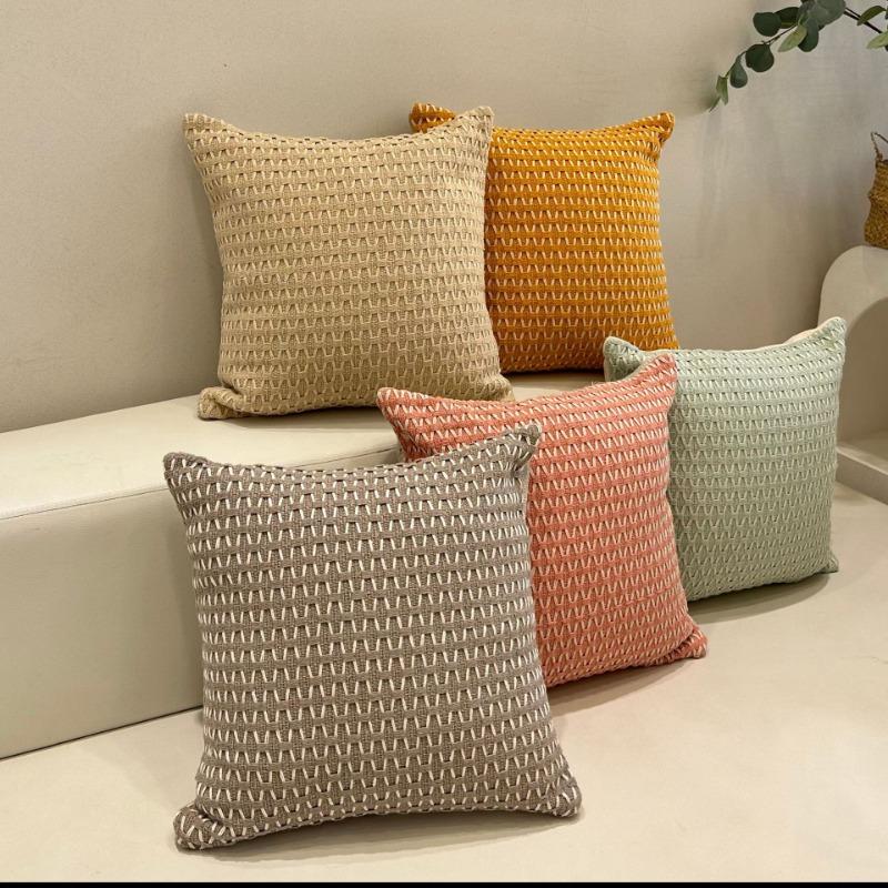 Bohemian Style Cotton Linen Throw Pillow Cushion - Minimalist Solid Color Sofa Cushion for Living Room, Bed Decor 18x18 Inch