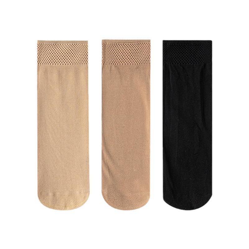 Ultra-Thin Women's Summer Stockings: Flesh and Black Velvet Pineapple, Japanese Style, Sweat-Absorbent, Non-Slip Mid-Tube Socks.