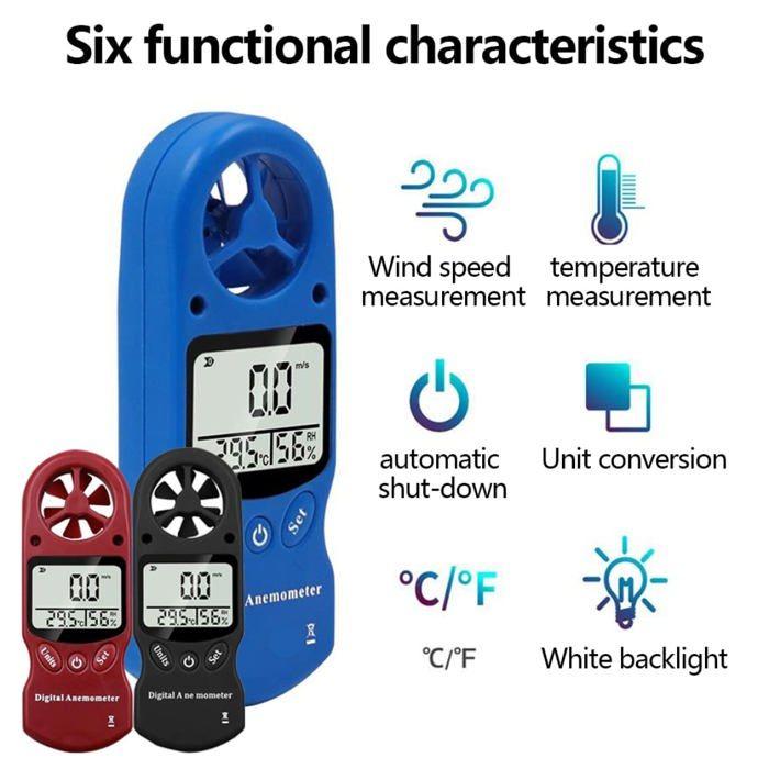 Hygromètre, Thermomètre à effet de serre, Thermomètre de jardin, anémomètre numérique LCD affichage Vent Speed Speed, Noir