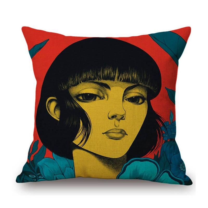 Surrealism Portrait Funky Cartoon Art Kiss Unique Illustration Cotton Linen Sofa Bench Throw Pillow Case Home Cushion Cover