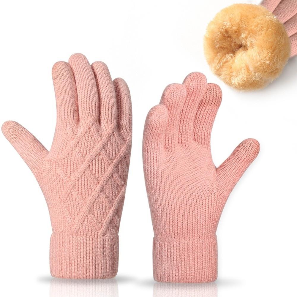Double-layer Jacquard Gloves Fleece Lined Outdoor Sports Gloves Winter Warm Knitted Gloves
