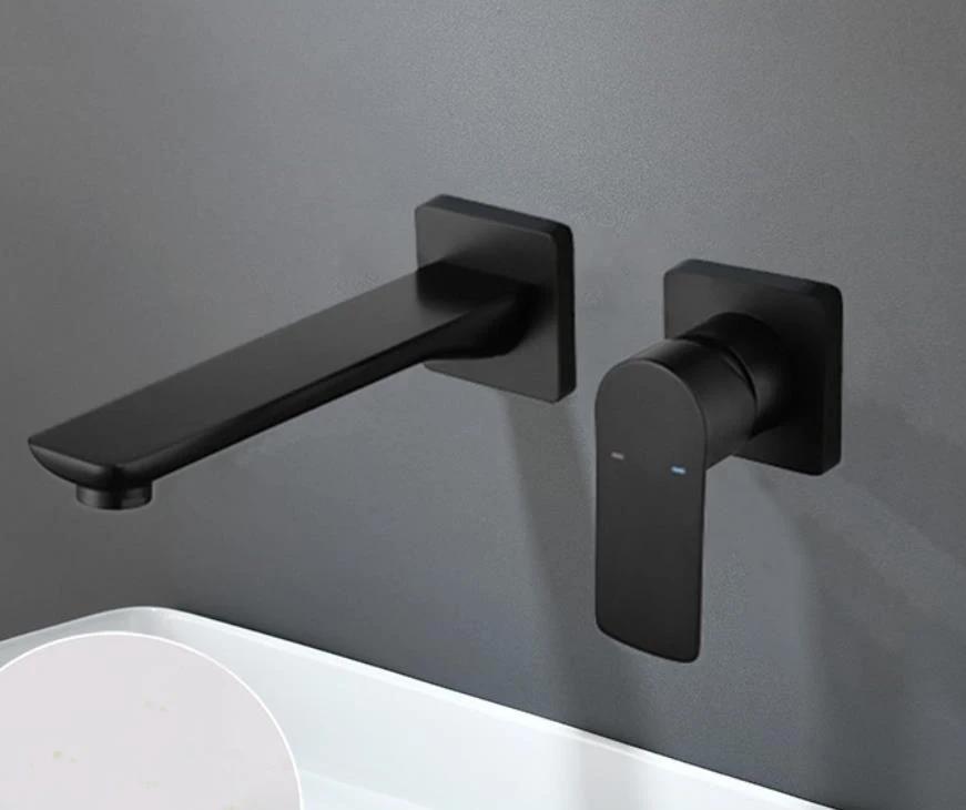 Bathroom wall mounted gunmetal faucet matt gray or brushed gold concealed mixer bathroom wall tap hot and cold wall mixer