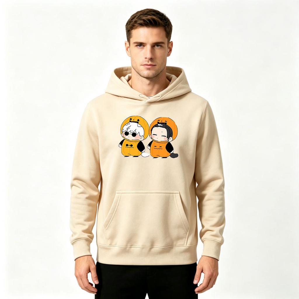 Men's Pumpkin Cartoon Anime Print Pullover Hoodie Casual Long Sleeve Halloween Sweatshirt