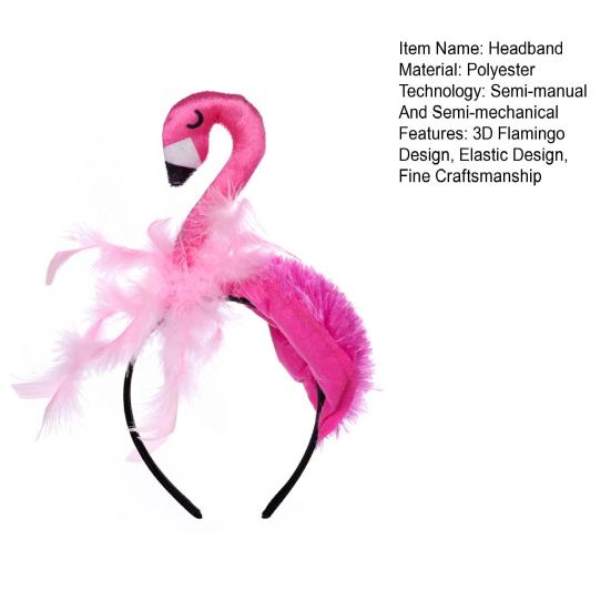 Women Headband 3D Flamingo Design Pink Feather Soft Velvet Fabric Hair Hoop Summer Beach Festival Party Hair Accessory