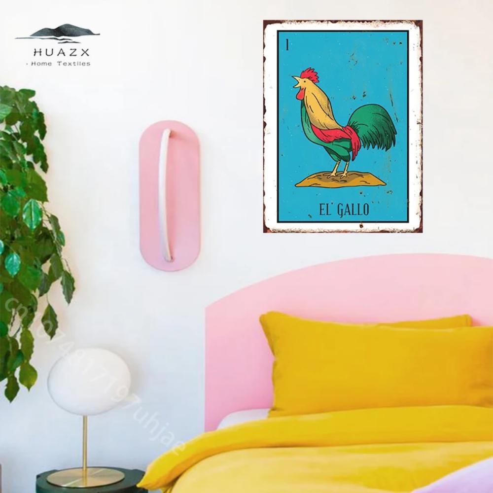 Meksikansk Lotteri EL GALLO MEKSIKANSK LOTTERI Plakat Metallskilt Hjemmeinnredning Estetikk Veggdekorativ Plakett Dekorasjon Malerier