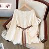 Spring and Autumn Mid To Long Loose Sweater Gentle Wind Lace One Shoulder Knitted Sweater for Women