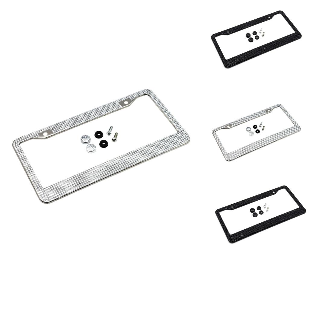 31cm Stainless Steel  Diamond License Plate Holder Screw  Refit Fixed Black License Plate Holder Personality Auto
