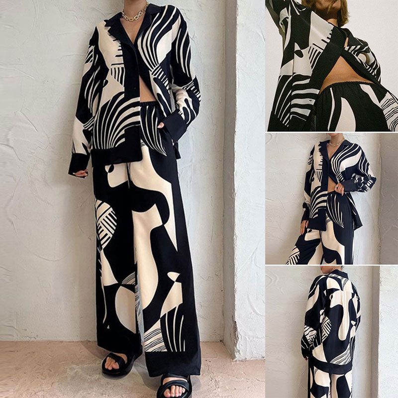 

2023 Commuter Colored Printing Leisure Fashion Set Fashion Suit Black Print XL