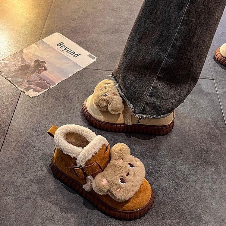 Beliebte Plüsch-Schneestiefel mit dicker Sohle für Damen, plüschig und verdickt, 2025 Winter neu, Oberbekleidung, warme und rutschfeste kurze Baumwollschuhe