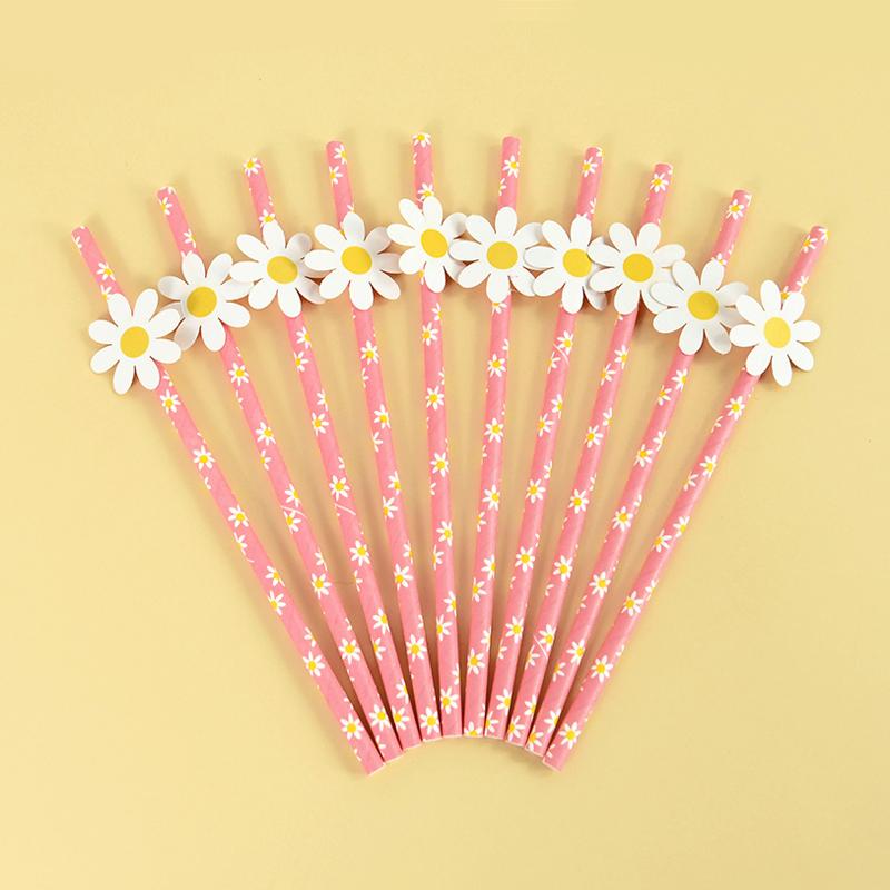 10/20/30pcs Daisy Flower Paper Straws Disposable Drinking Straw for Daisy Birthday Party Wedding Decoration Supplies Baby Shower