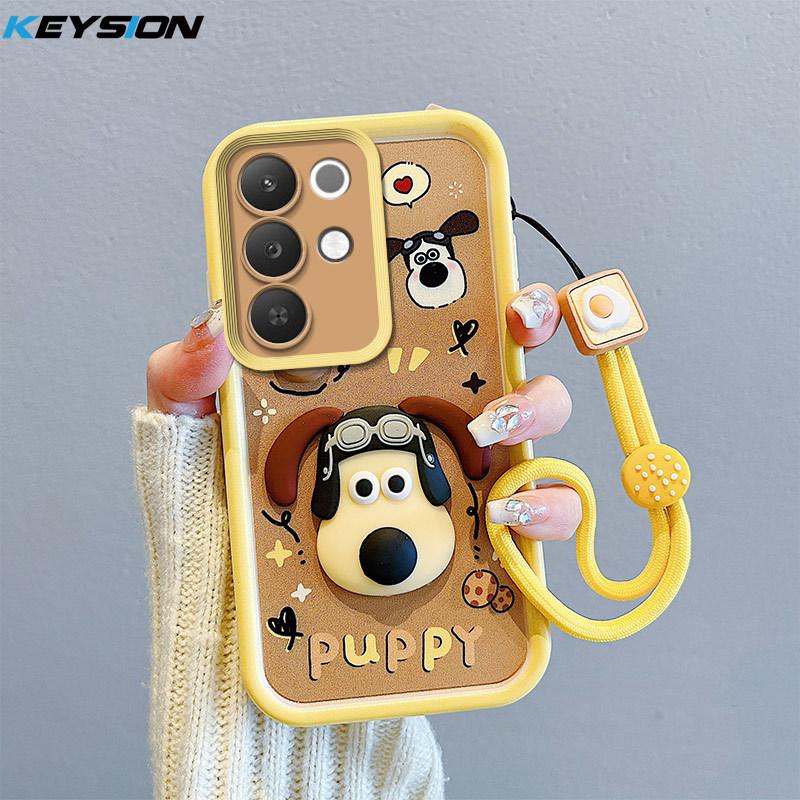 KEYSION Shockproof Case for Realme C85 5G with Lanyard Soft Silicone Cute 3D Cartoon Doll Phone Back Cover for Realme C85