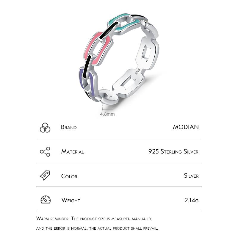 MODIAN 925 Sterling Silver Multicolour Geometric Enamel Finger Ring Fashion Stackable Fine Jewelry For Women Birthday Gift