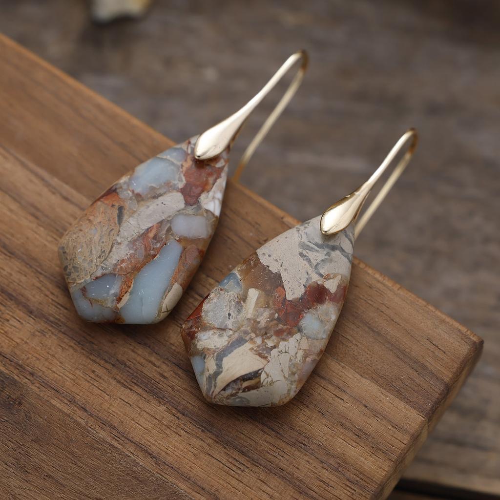 Bohemian Colored Emperor Stone Geometric Pendant Earrings Earrings European and American Popular Jewelry