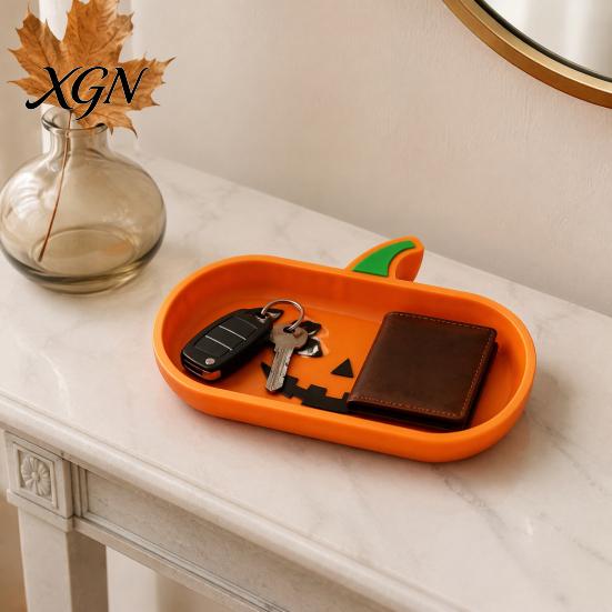 Halloween Home Decor 3D Printed Pumpkin Glasses Storage Tray, Decorative Desktop Organizer Tray for Sunglasses Keys & Jewelry, Themed Entrance Key