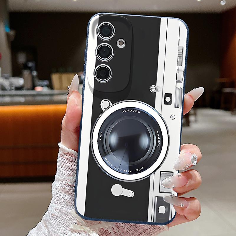 Vintage Camera Pattern Case For Samsung S26 Ultra A57 A37 A17 A18 S25 S24 S23 S22 Ultra S21 FE A15 A35 A55 A16 A36 A56 5G Leather Texture Soft Cover