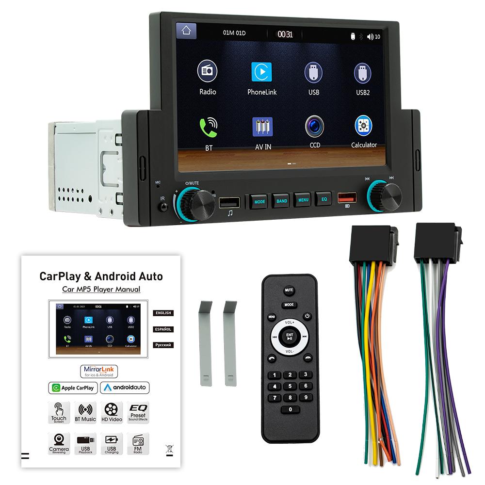 F170W 6.2" 1Din Car Wireless Android Auto Carplay Stereo Mirrorlink Colorful Lights RDS Radio BT USB Power Protection Multimedia