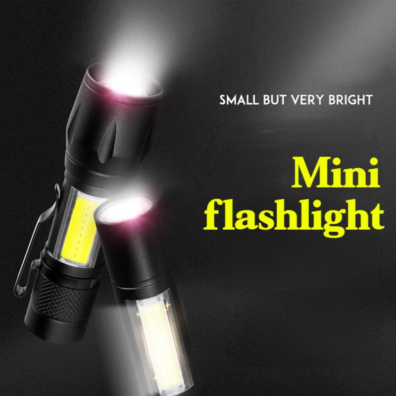 Outdoor Mini Portable T6 Flashlight USB Charging Small Flashlight Outdoor LED Camping Light Work Light with COB Side Lights
