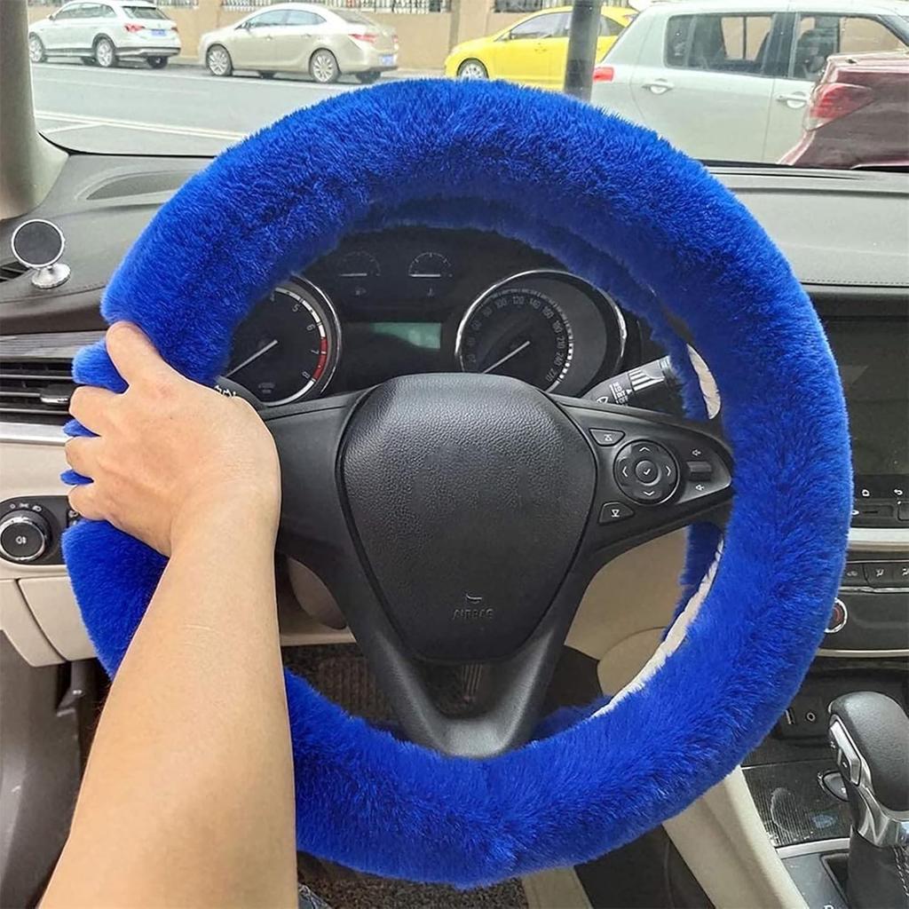 Fluffy Steering Wheel Cover For Women, YUNXNYC Fuzzy Winter Fashion Wool Fur Soft Furry Steering Wheel Covers Warm Plush Non-Slip Car Decoration