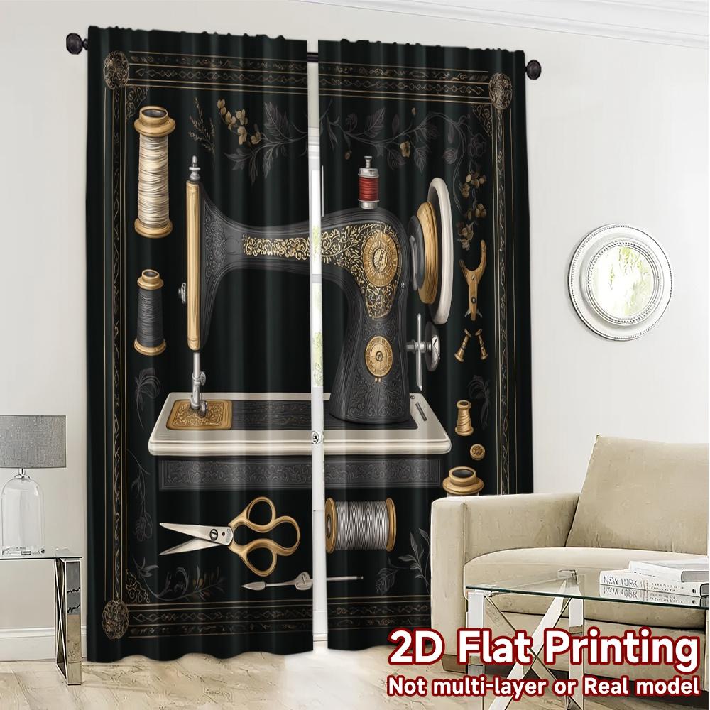 Set Of 2 Vintage Flat Printing Curtains Without Rod Sewing Chic Fashionable Semi Thermal Curtain With Sheer Polyester