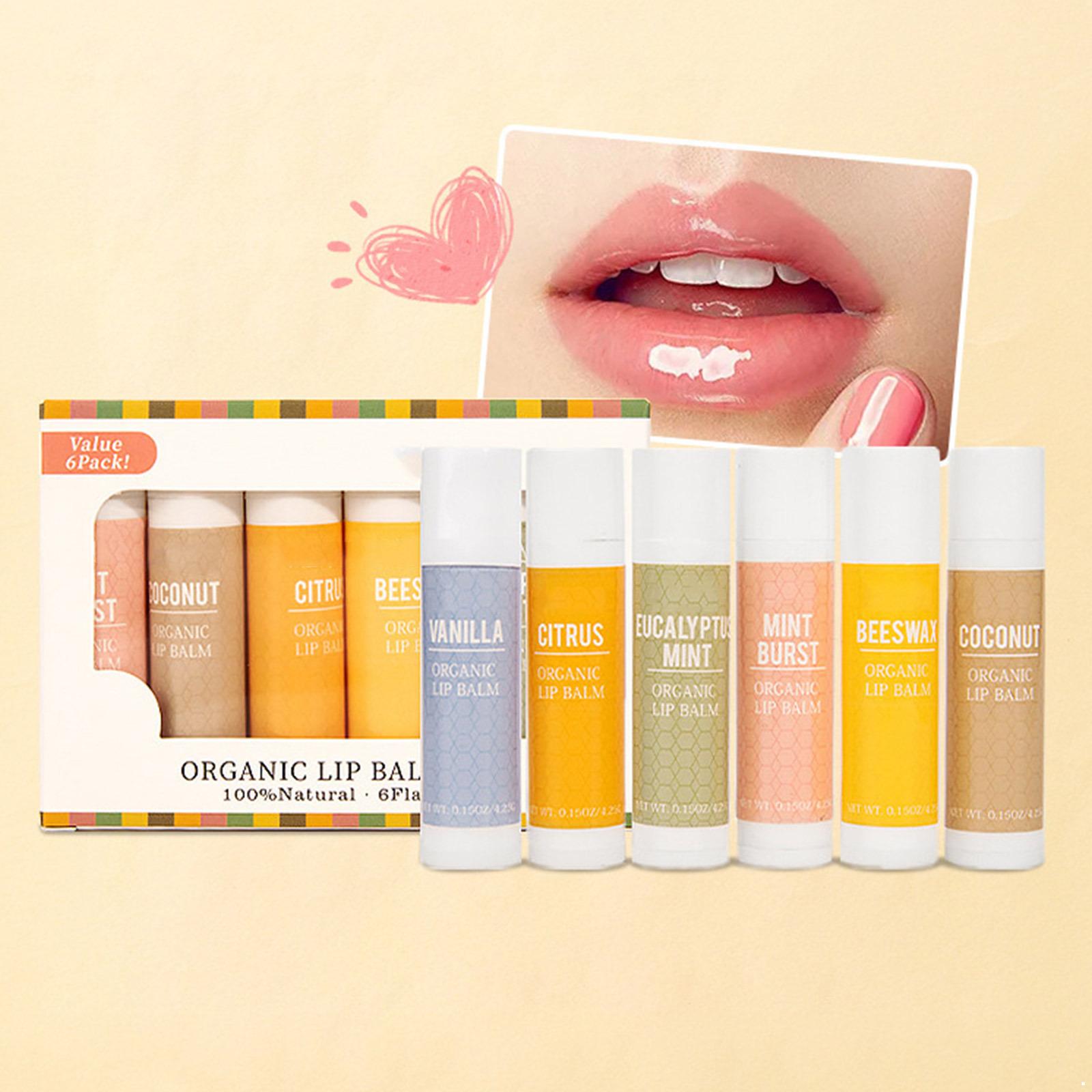 

Natural Lip Balm Set of 6, Hydrating & Moisturizing for Dry Cracked Lips, Long Lasting Lip Care, Gentle Formula One Size білий