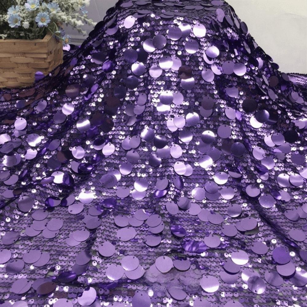 1 Yard/Width 130cm Circular Sequin Fabric Large Embroidered Stage Costume Fabric Mesh Bottom Wedding Dress Fabric
