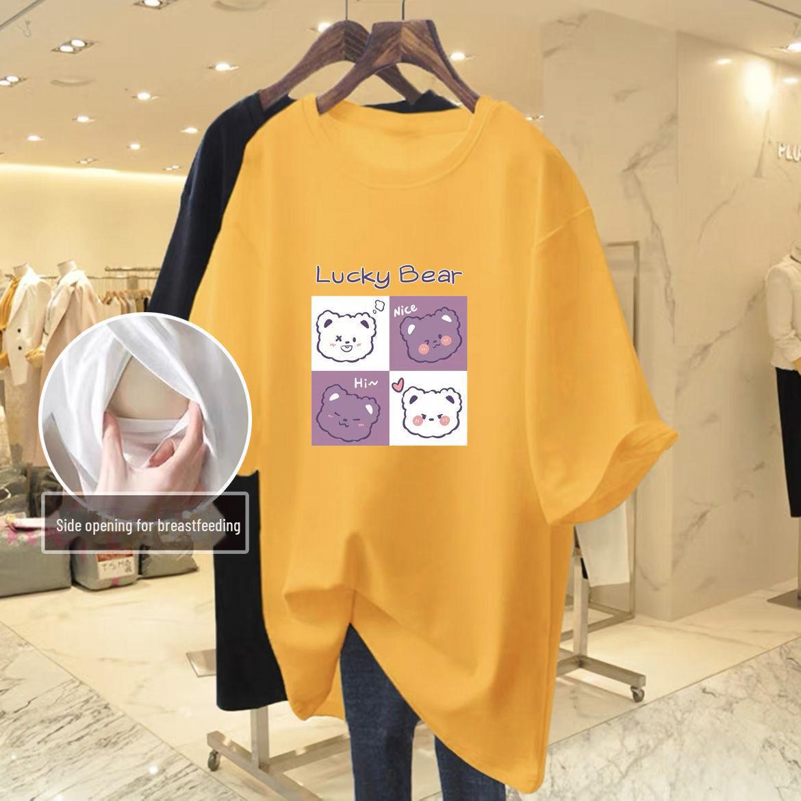 

Стильные летние топы для кормления: Свободные футболки с коротким рукавом для модных мам L