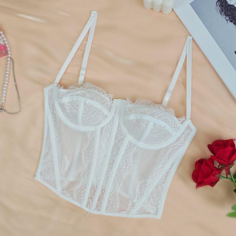Sexy Sexy Gathered Corset Eyelash Lace Lace Perspective Pure Desire Sling Corset Sling Tops