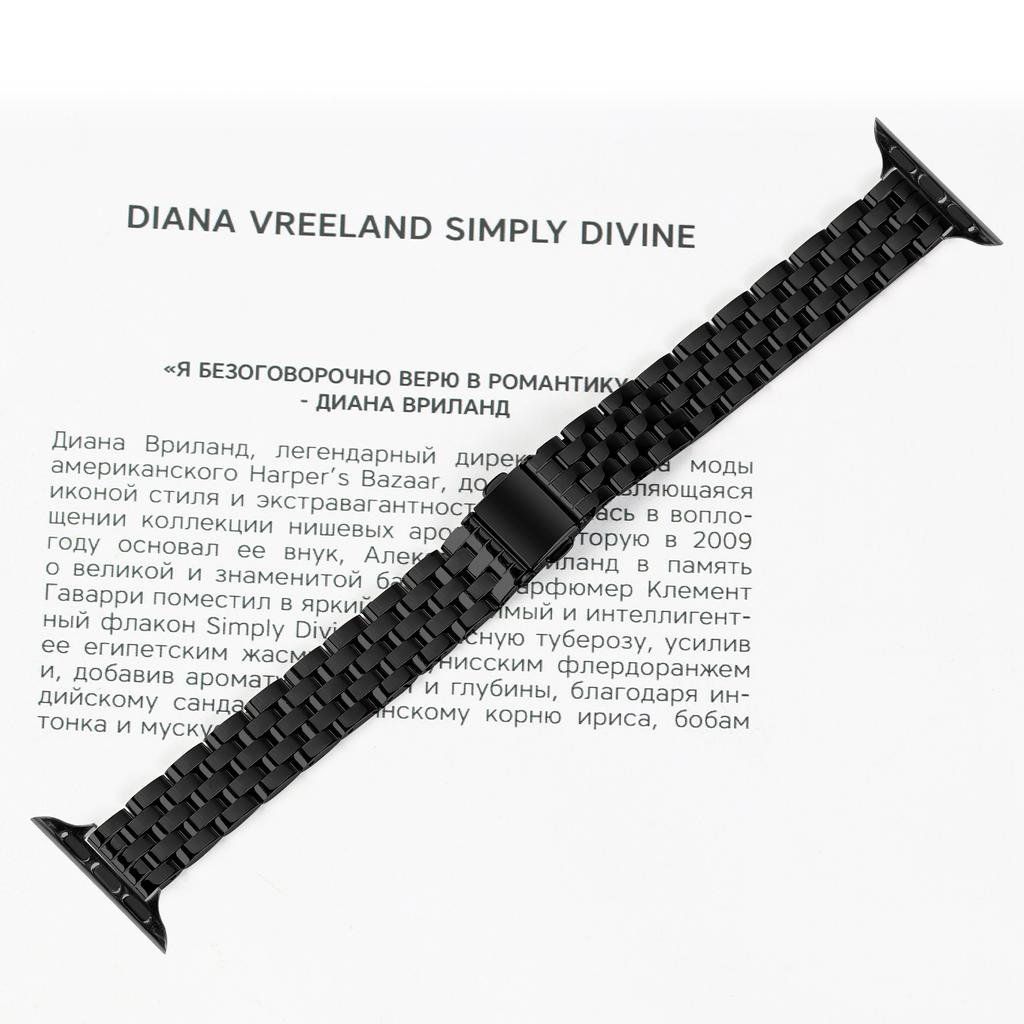 Watch Band For Apple Watch Series 10 9 8 7 SE 6 5 4 3 2 1 42mm 41mm 40mm 38mm Slim Five-Bead Stainless Steel Black Strap