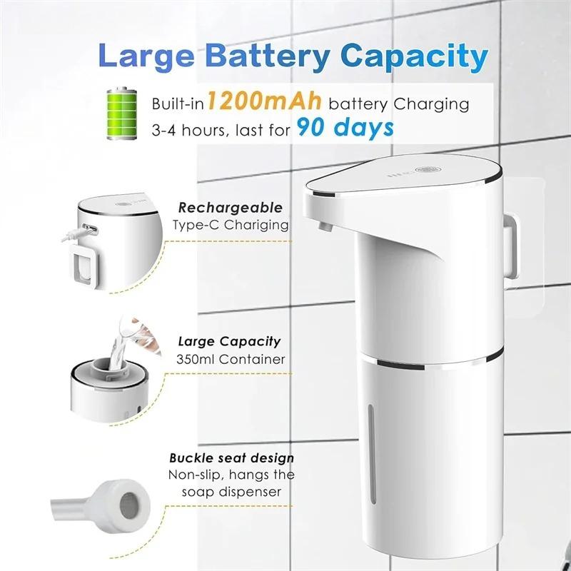 Automatic Foaming Soap Dispenser, 3 Level Adjustable Foam Wall Mount, USB Rechargeable, Touchless Hand & Dish Soap Dispenser