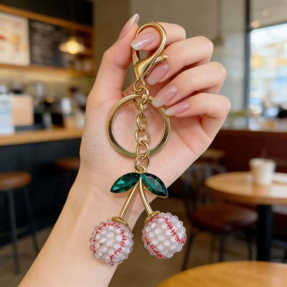 Rhinestone Bag Charm Round Basketball Football Keyring Pendant Sports Ball Keychain  DIY Jewelry White Baseball