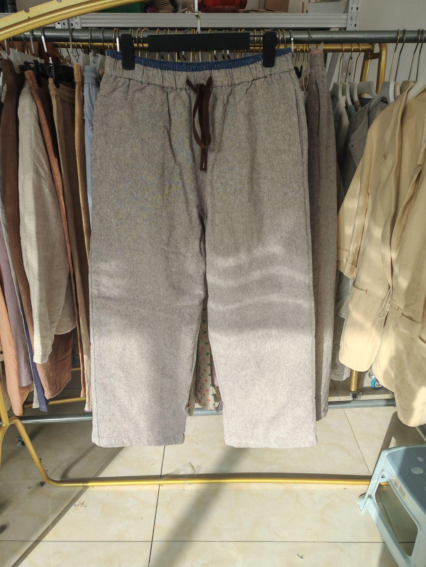 

2025 Winter New 6-Piece Hemp-Cotton Straight Leg Pants L темно-серого