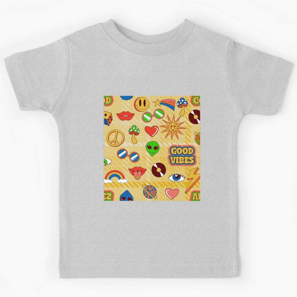 good vibes alien groovy pop art 1970s plaid Kids T-Shirt 120