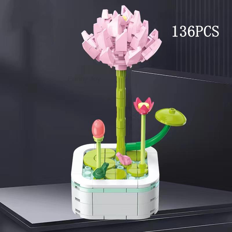 Kalıcı Buket Lale Çiçeği Yapı Taşı 3D Model Ev Dekorasyonu Bitki Saksıda Montaj Tuğlaları Sevgililer Günü Çocuk Hediyeleri